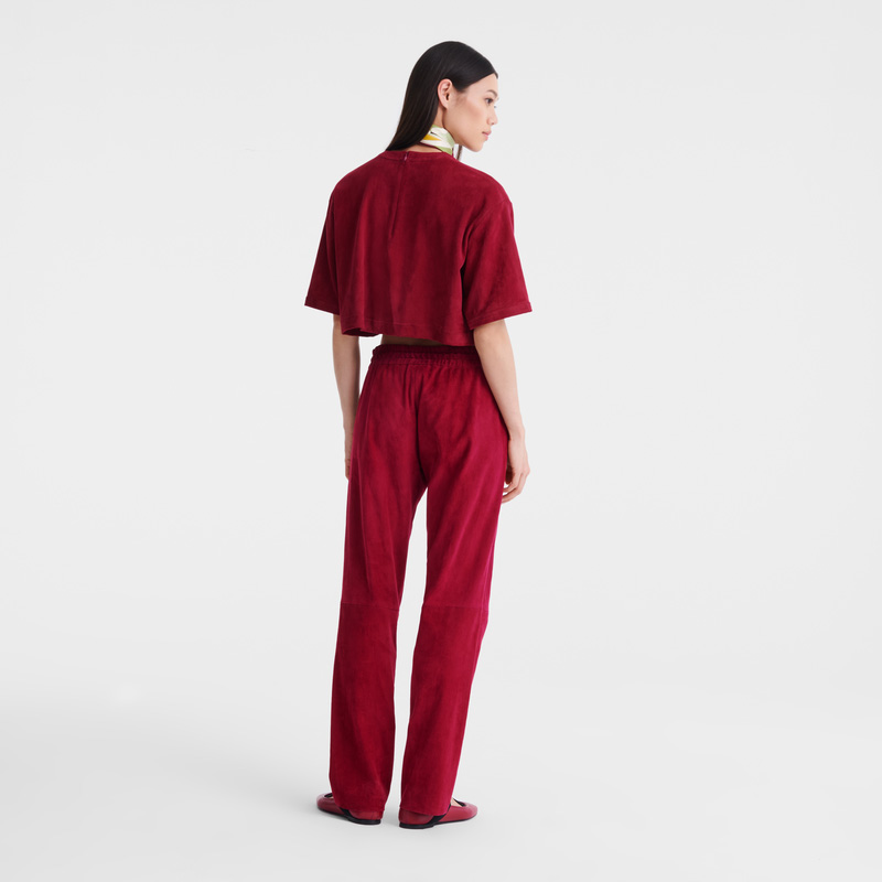 Blusa Longchamp Leather crop top Mujer Beetroot | LC-BQOQ3268