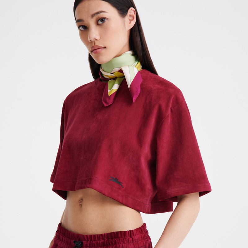 Blusa Longchamp Leather crop top Mujer Beetroot | LC-BQOQ3268