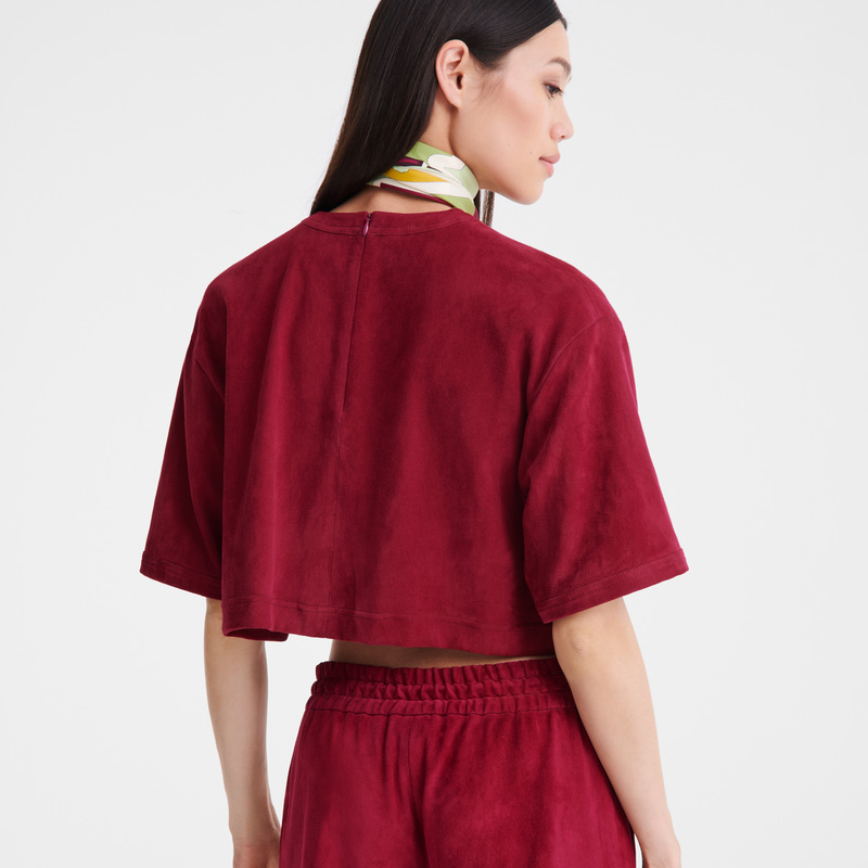 Blusa Longchamp Leather crop top Mujer Beetroot | LC-BQOQ3268