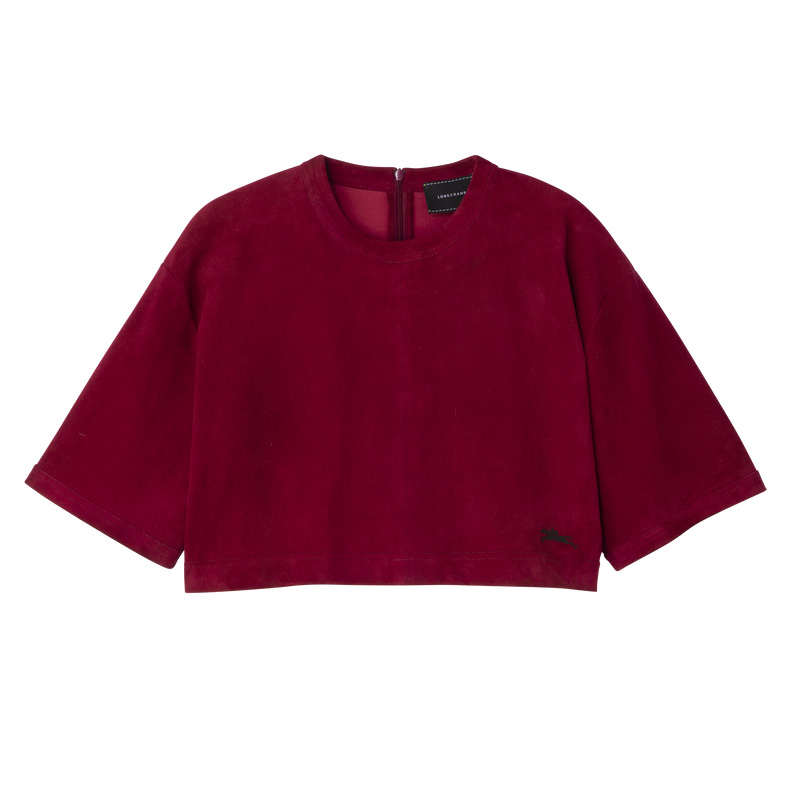 Blusa Longchamp Leather crop top Mujer Beetroot | LC-BQOQ3268