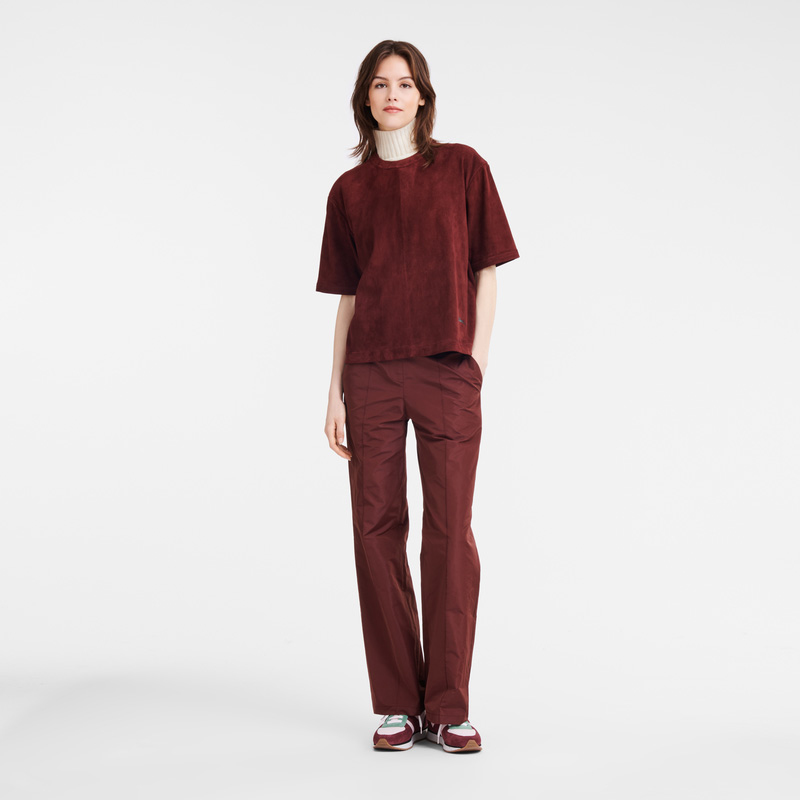 Blusa Longchamp Short leather top Mujer Burdeos | LC-ZIGE7798