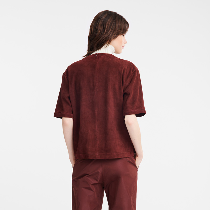 Blusa Longchamp Short leather top Mujer Burdeos | LC-ZIGE7798