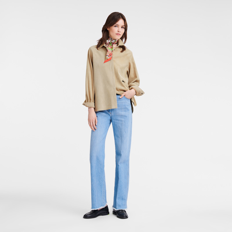 Blusa Longchamp Straight leather shirt Mujer Linen | LC-YJQI4893