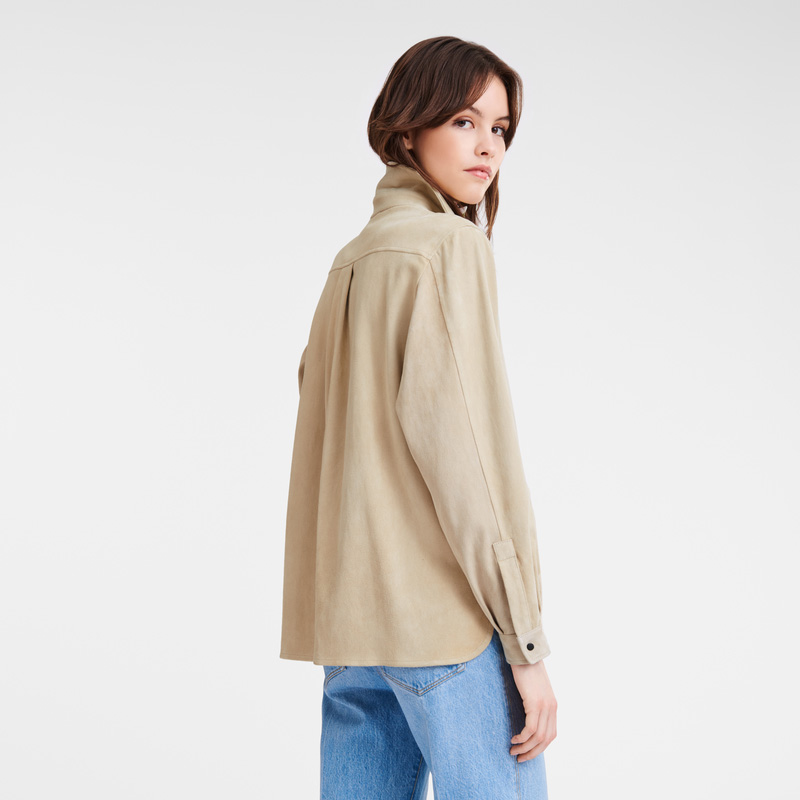 Blusa Longchamp Straight leather shirt Mujer Linen | LC-YJQI4893