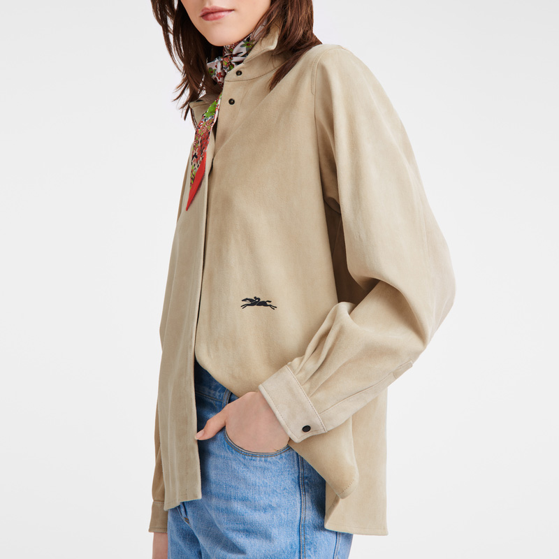 Blusa Longchamp Straight leather shirt Mujer Linen | LC-YJQI4893