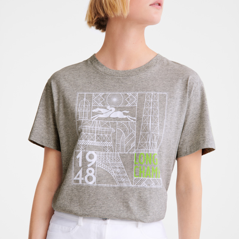Blusa Longchamp T-shirt Mujer Gris | LC-MQLU9605