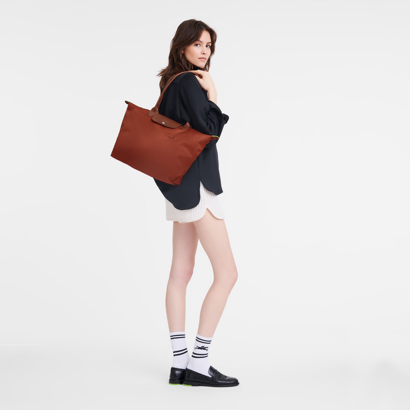 Bolsa De Hombro Longchamp Le Pliage Green L Tote bag Mujer Chestnut | LC-QMFG4438