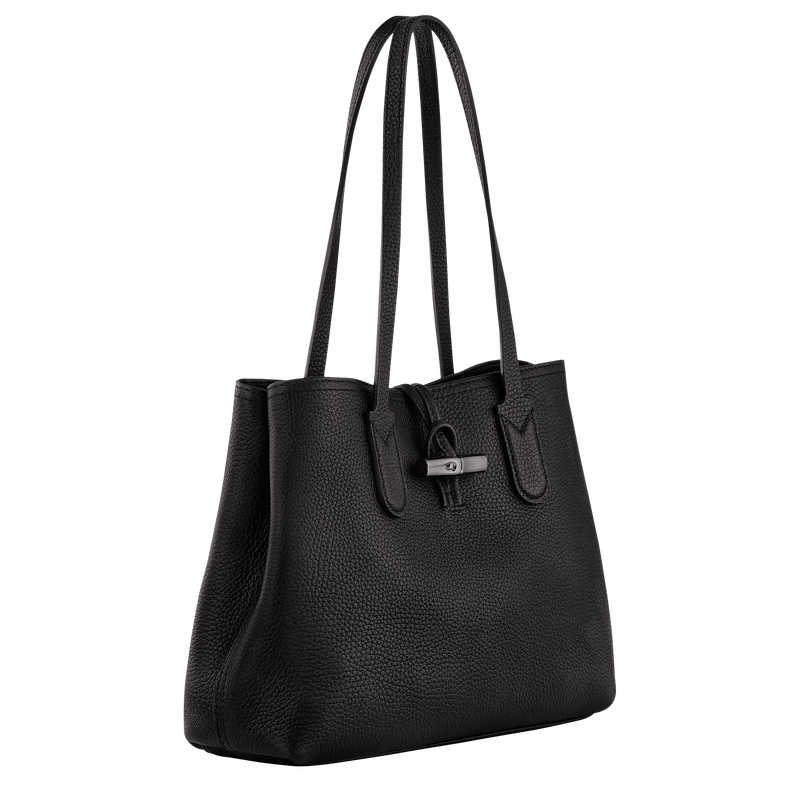 Bolsa De Hombro Longchamp Le Roseau Essential M Tote bag Mujer Negras | LC-FOZK3342