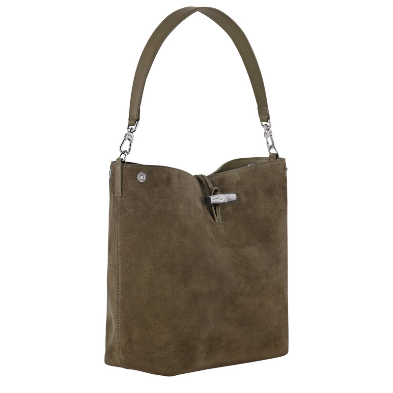 Bolsa De Hombro Longchamp Le Roseau M Hobo bag Mujer Verde Oliva | LC-QSQD2054