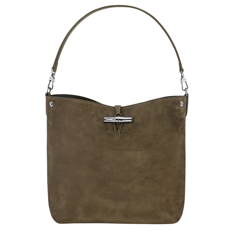 Bolsa De Hombro Longchamp Le Roseau M Hobo bag Mujer Verde Oliva | LC-QSQD2054