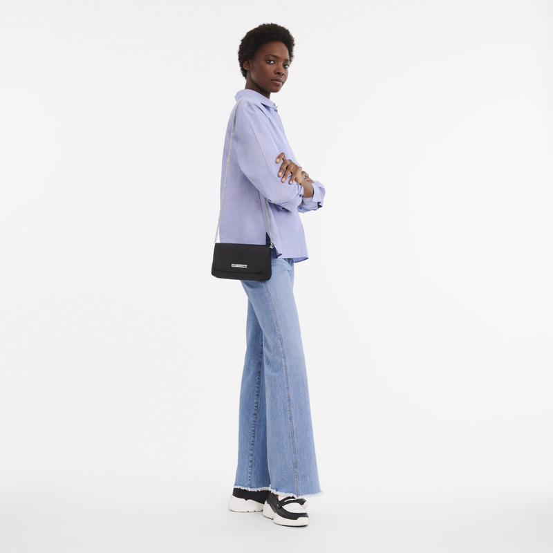 Bolsas Mini Longchamp Le Roseau Clutch Mujer Negras | LC-XGEQ8108