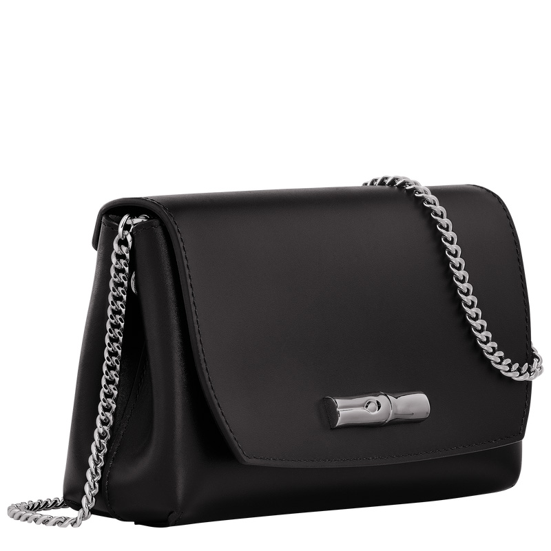 Bolsas Mini Longchamp Le Roseau Clutch Mujer Negras | LC-XGEQ8108