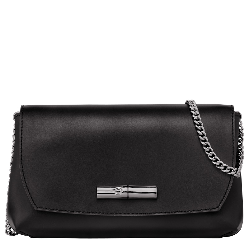 Bolsas Mini Longchamp Le Roseau Clutch Mujer Negras | LC-XGEQ8108