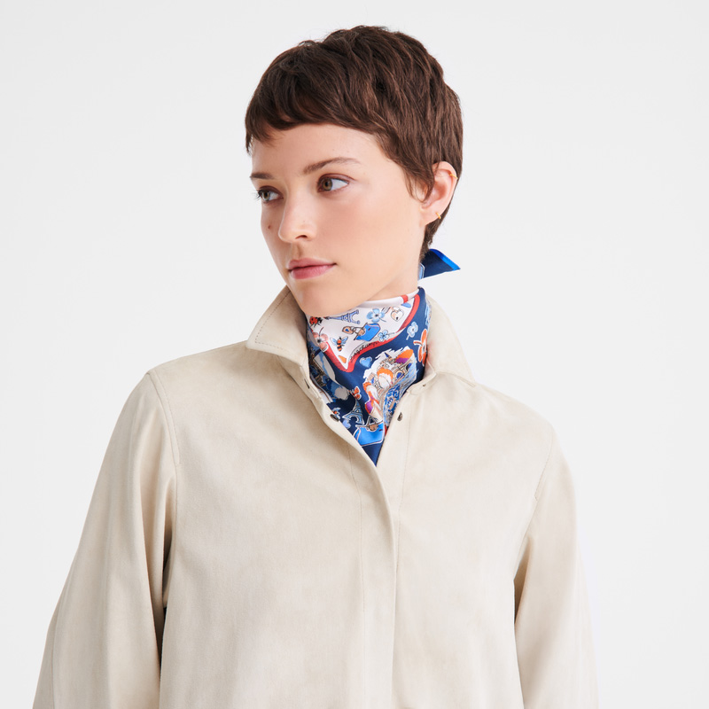 Bufandas Longchamp Equestrian Tower Silk scarf 50 Mujer Ecru | LC-YXLO1884