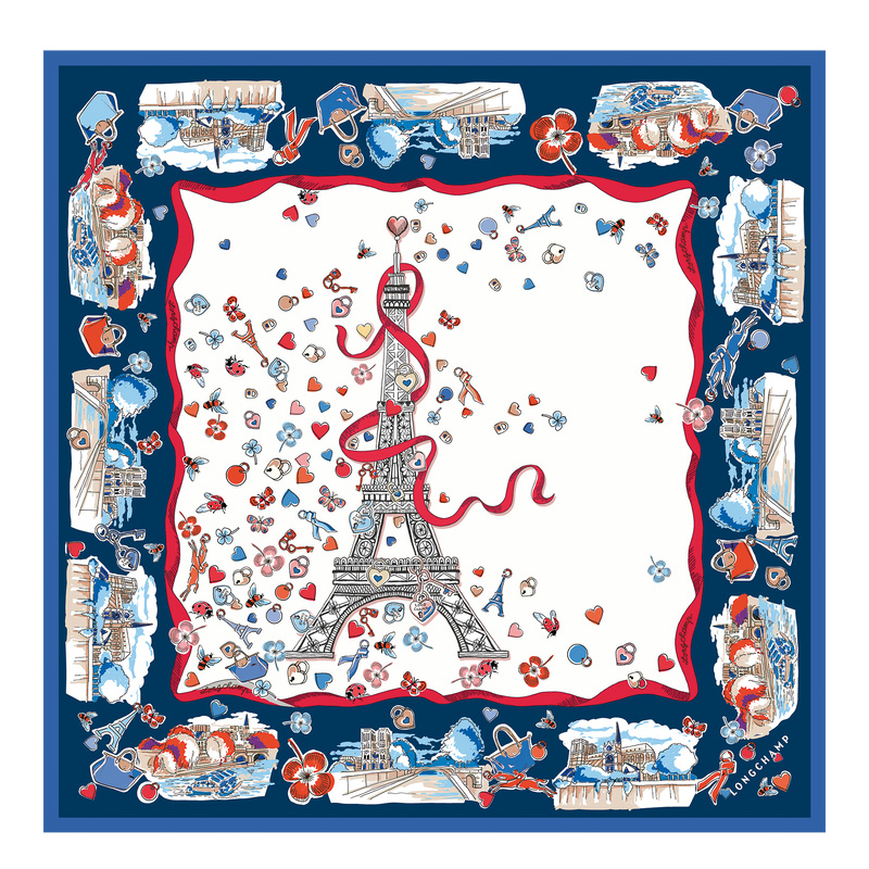 Bufandas Longchamp Equestrian Tower Silk scarf 50 Mujer Ecru | LC-YXLO1884