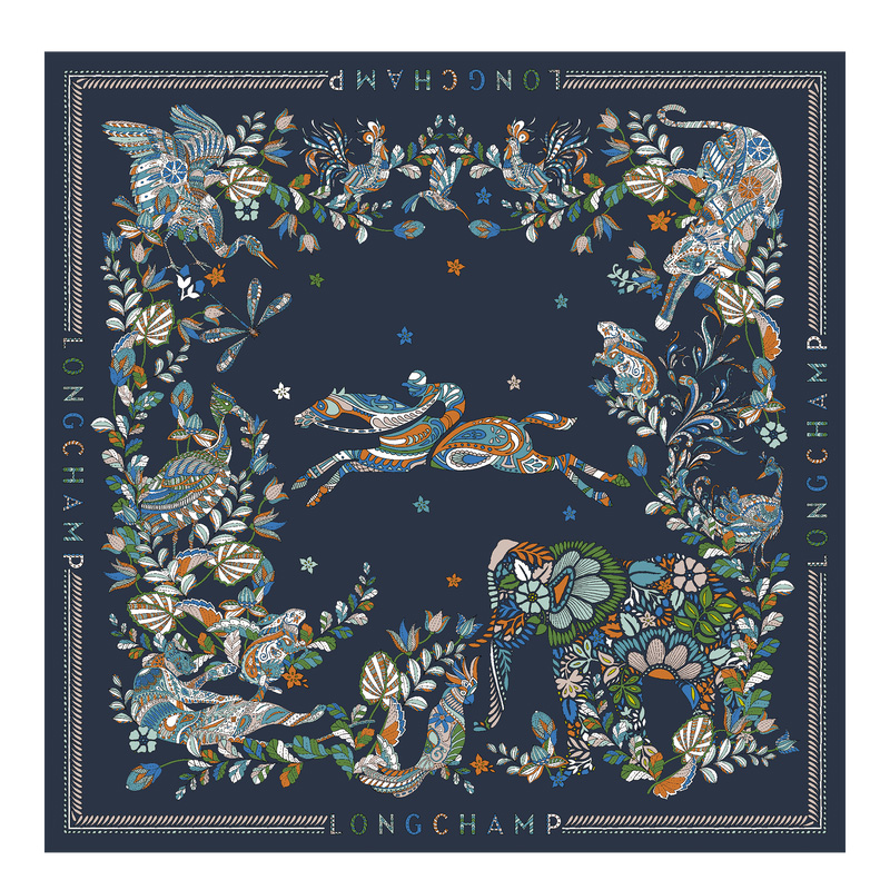 Bufandas Longchamp Forêt Silk scarf 90 Mujer Azul Marino | LC-HGUU4650