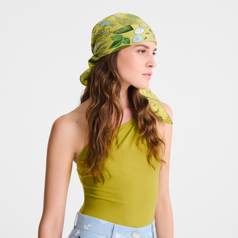 Bufandas Longchamp Herbarium Silk scarf 90 Mujer Verde | LC-XYAN6191