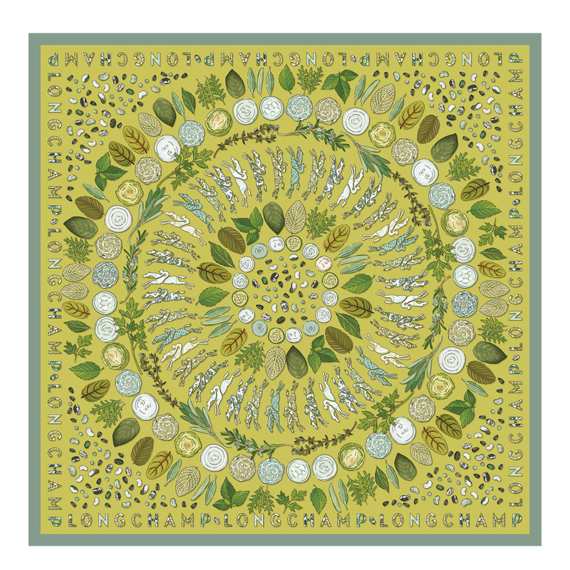 Bufandas Longchamp Herbarium Silk scarf 90 Mujer Verde | LC-XYAN6191