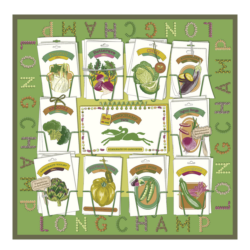 Bufandas Longchamp In the Vegetable Garden Silk scarf 70 Mujer Laurel | LC-SLDJ0874