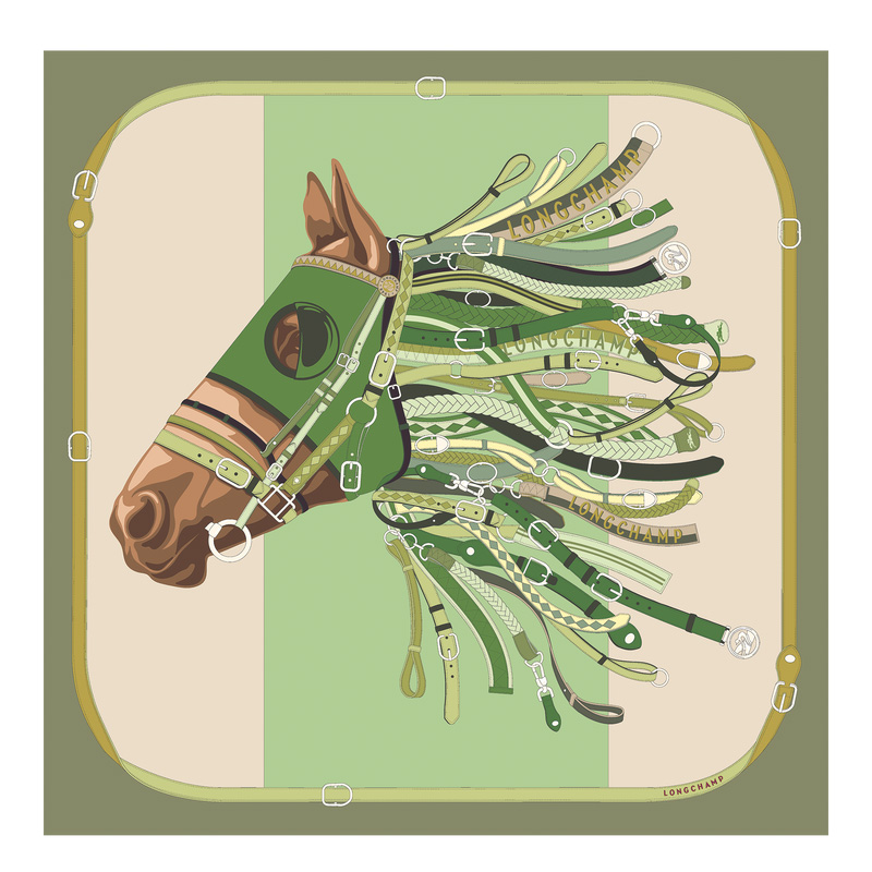Bufandas Longchamp Tête de cheval Silk scarf 90 Mujer Artichoke | LC-HCSI8383
