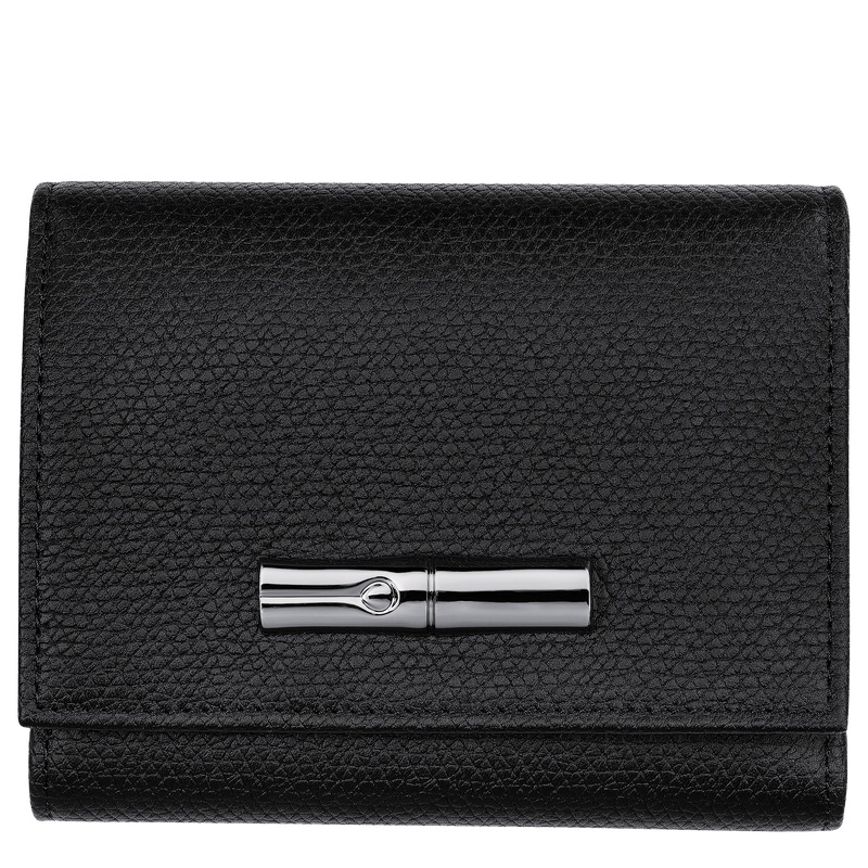 Carteras Longchamp Le Roseau Wallet Mujer Negras | LC-PKTI3224