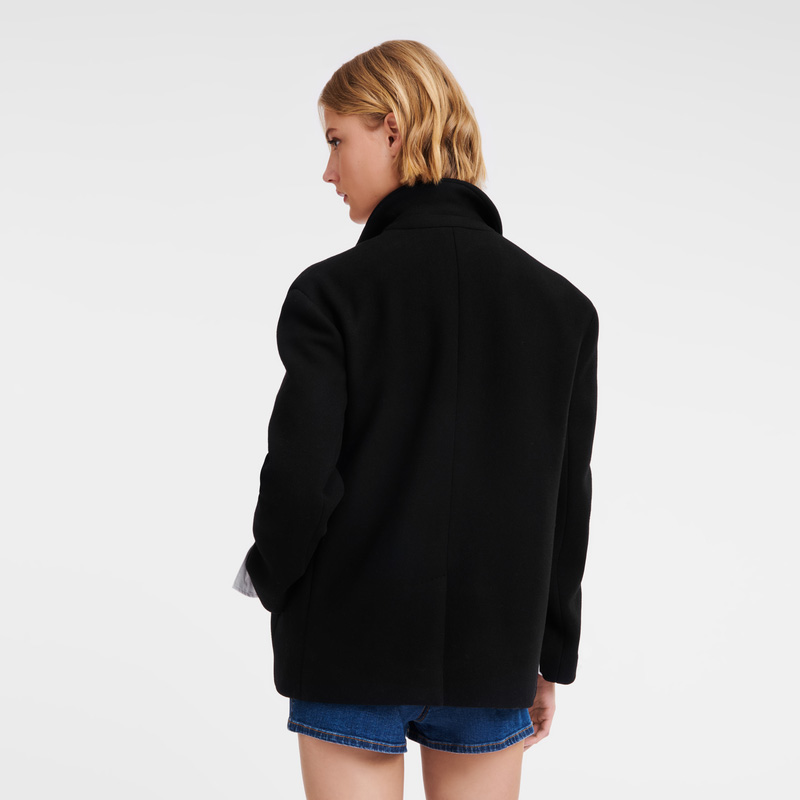 Chaquetas Longchamp Straight peacoat Mujer Negras | LC-VUEA5464