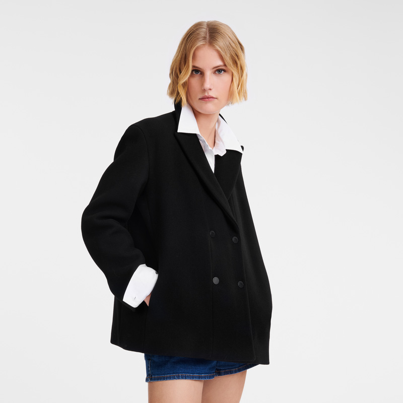 Chaquetas Longchamp Straight peacoat Mujer Negras | LC-VUEA5464