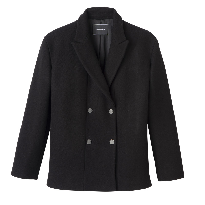 Chaquetas Longchamp Straight peacoat Mujer Negras | LC-VUEA5464