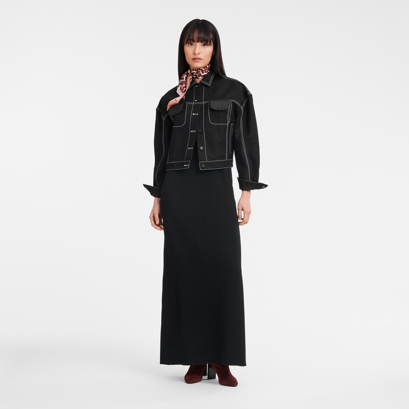 Chaquetas Longchamp Topstitching short jacket Mujer Negras | LC-OQEL1183