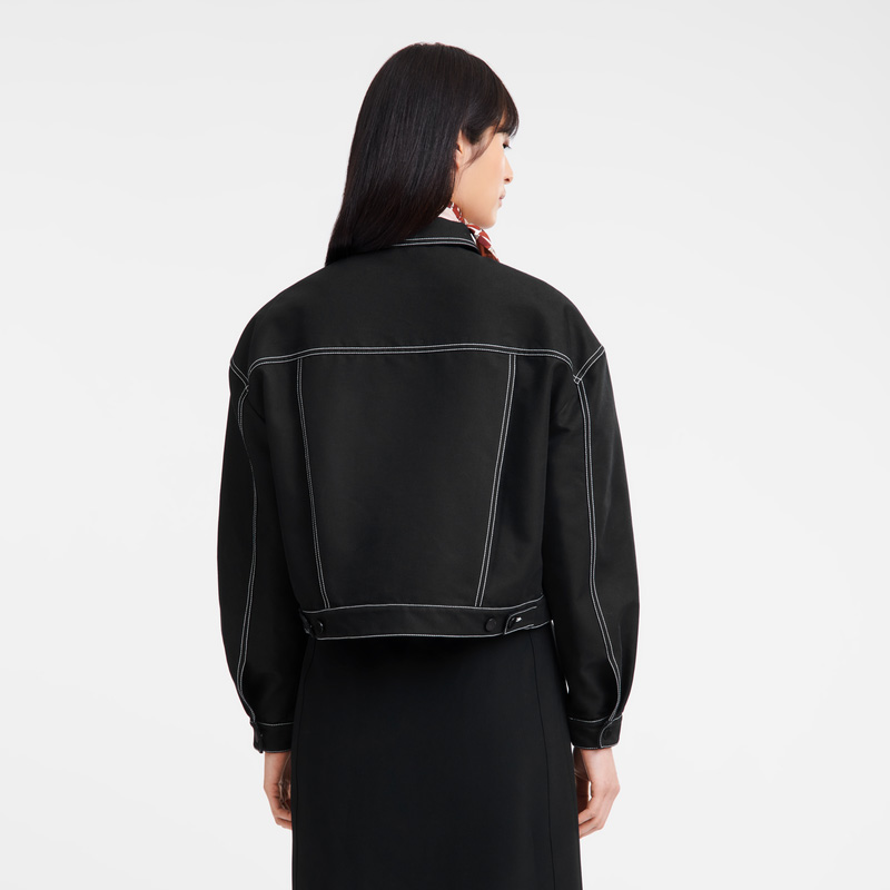 Chaquetas Longchamp Topstitching short jacket Mujer Negras | LC-OQEL1183