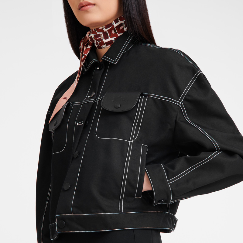 Chaquetas Longchamp Topstitching short jacket Mujer Negras | LC-OQEL1183