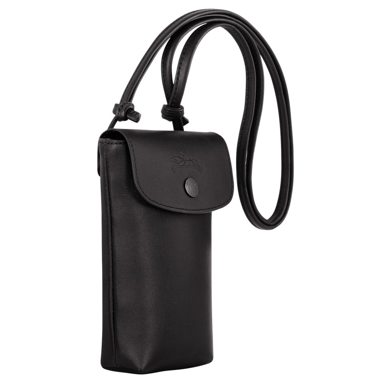Funda Longchamp Le Pliage Xtra Phone case with leather lace Mujer Negras | LC-LBBL9311