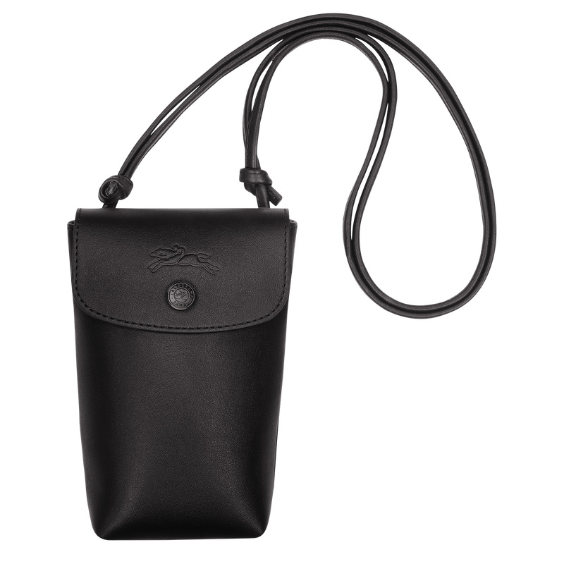Funda Longchamp Le Pliage Xtra Phone case with leather lace Mujer Negras | LC-LBBL9311