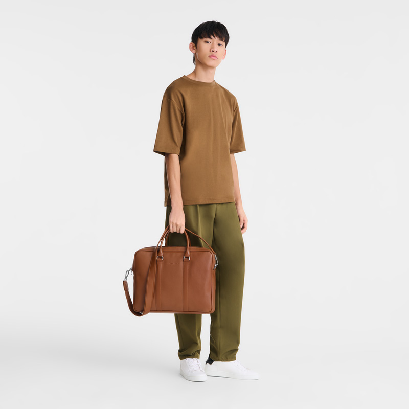 Maletín Longchamp Le Foulonné M Briefcase Hombre Caramel | LC-NIJG4020