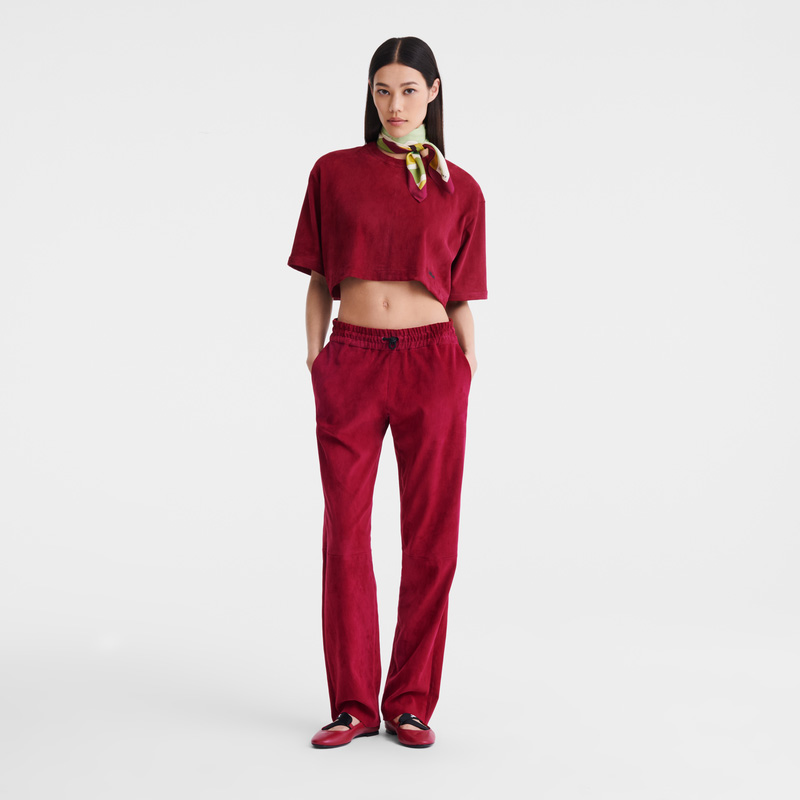 Pantalones Longchamp Leather straight pants Mujer Beetroot | LC-ZGUQ1617