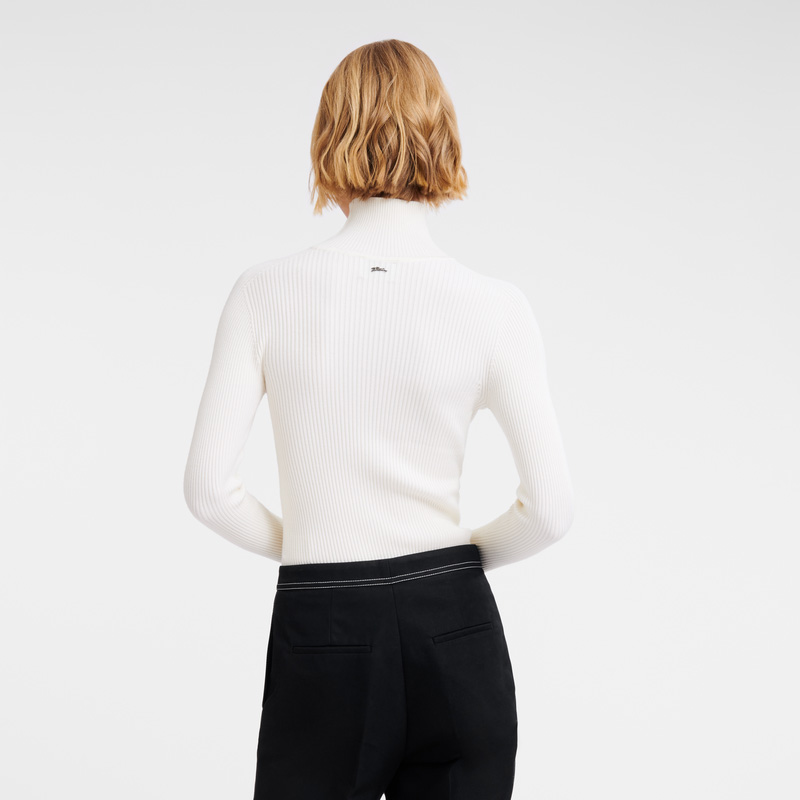 Prendas De Punto Longchamp High collar fitted jumper Mujer Ecru | LC-WPQH7187