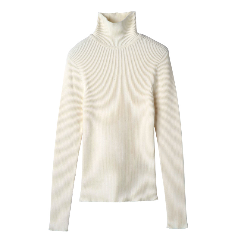 Prendas De Punto Longchamp High collar fitted jumper Mujer Ecru | LC-WPQH7187