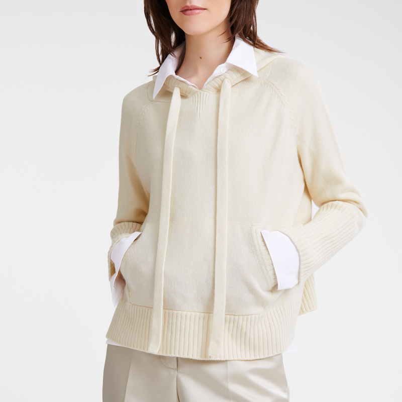 Prendas De Punto Longchamp Hoodie jumper Mujer Ecru | LC-EBJW3520