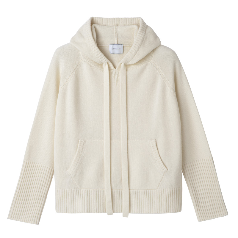 Prendas De Punto Longchamp Hoodie jumper Mujer Ecru | LC-EBJW3520