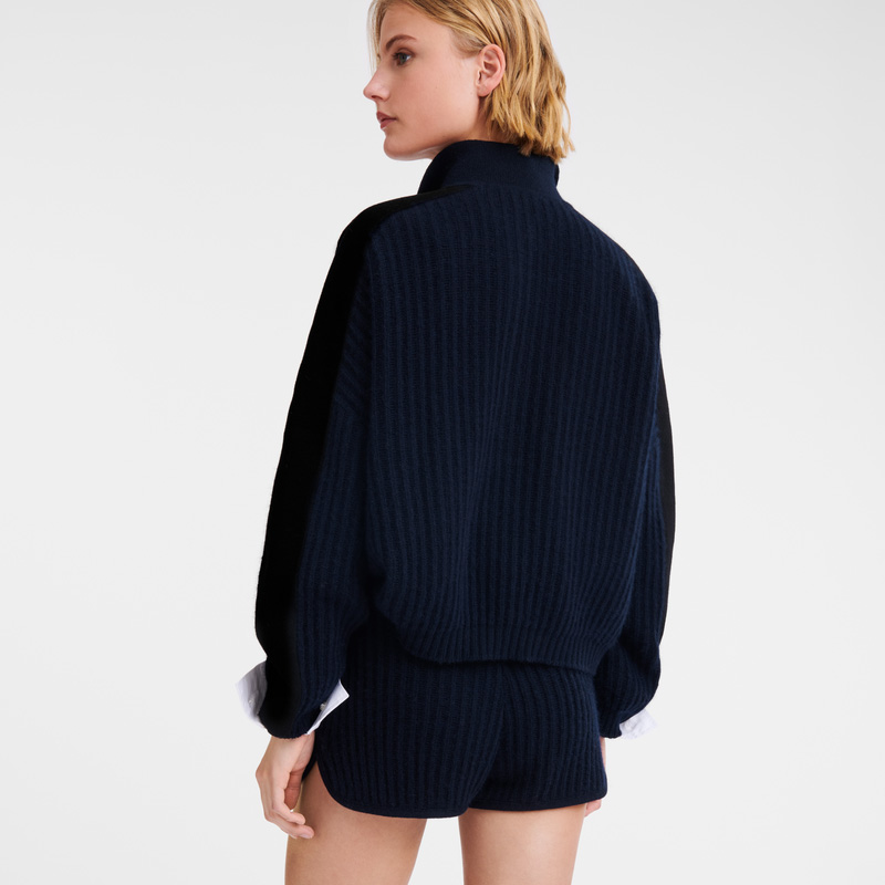 Prendas De Punto Longchamp Polo collar jumper Mujer Azul Marino | LC-LZVJ0487