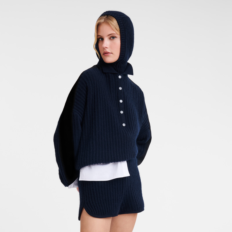Prendas De Punto Longchamp Polo collar jumper Mujer Azul Marino | LC-LZVJ0487