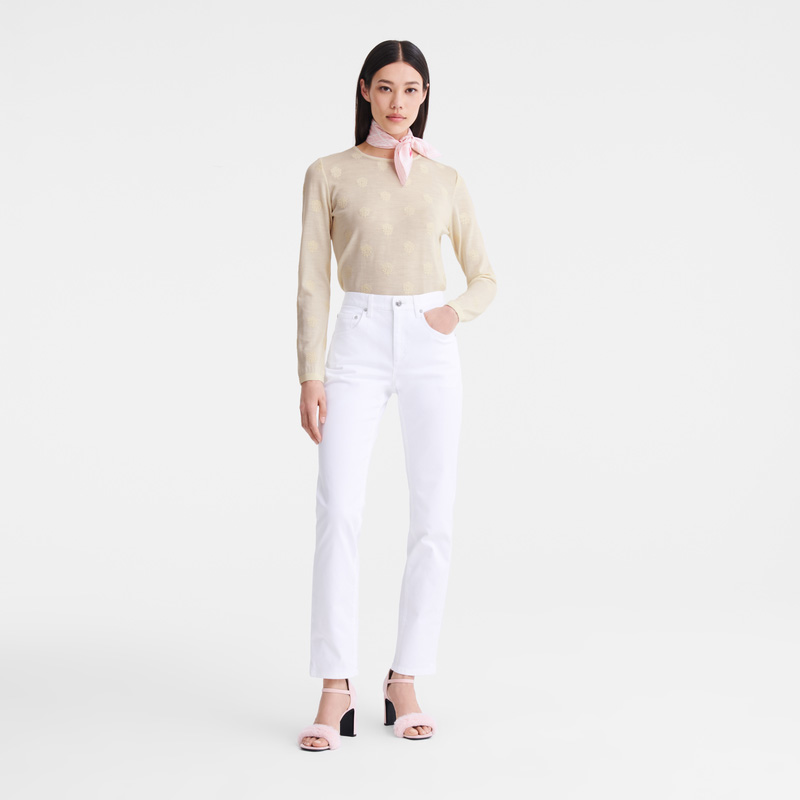Prendas De Punto Longchamp Round neck sweater Mujer Ecru | LC-IJQD4028
