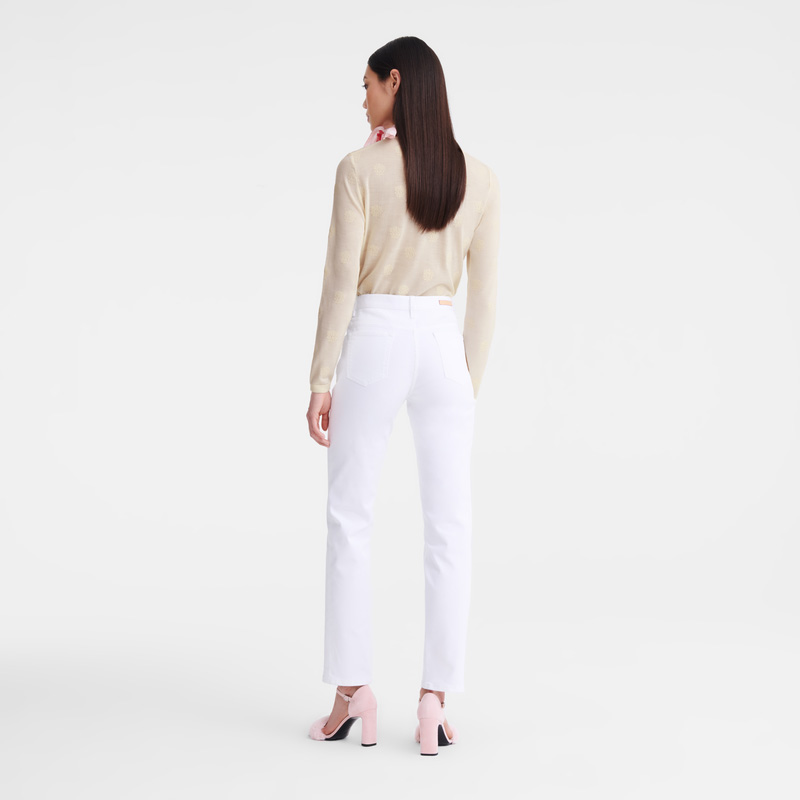 Prendas De Punto Longchamp Round neck sweater Mujer Ecru | LC-IJQD4028