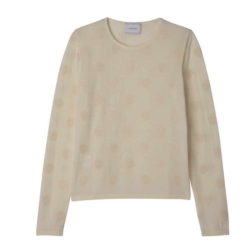 Prendas De Punto Longchamp Round neck sweater Mujer Ecru | LC-IJQD4028