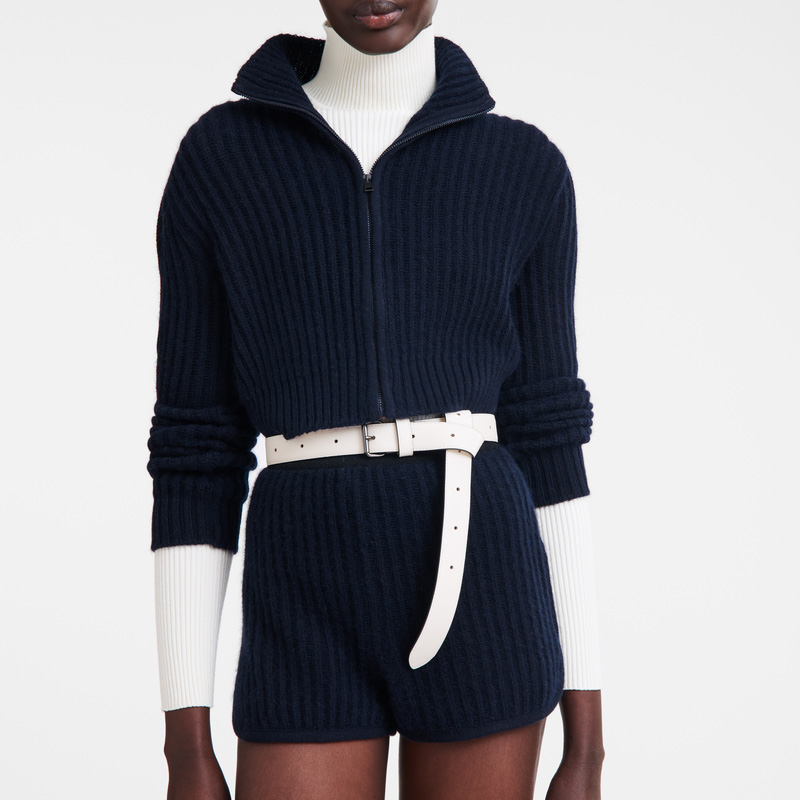 Prendas De Punto Longchamp Zip collar short cardigan Mujer Azul Marino | LC-SZZI2089