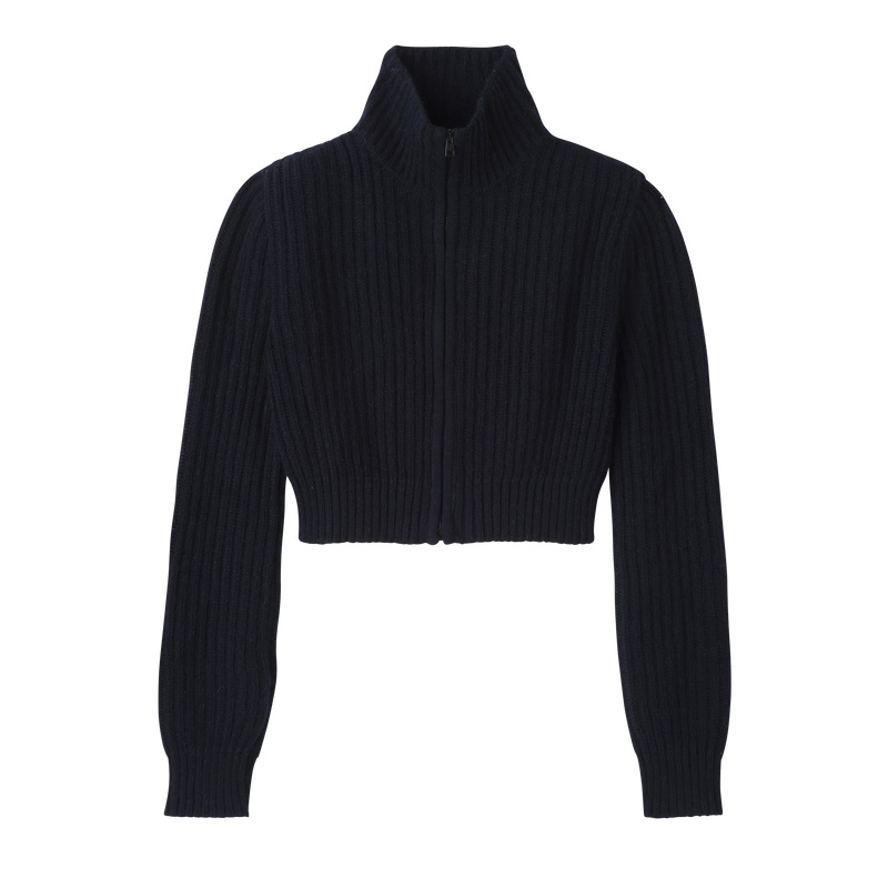 Prendas De Punto Longchamp Zip collar short cardigan Mujer Azul Marino | LC-SZZI2089
