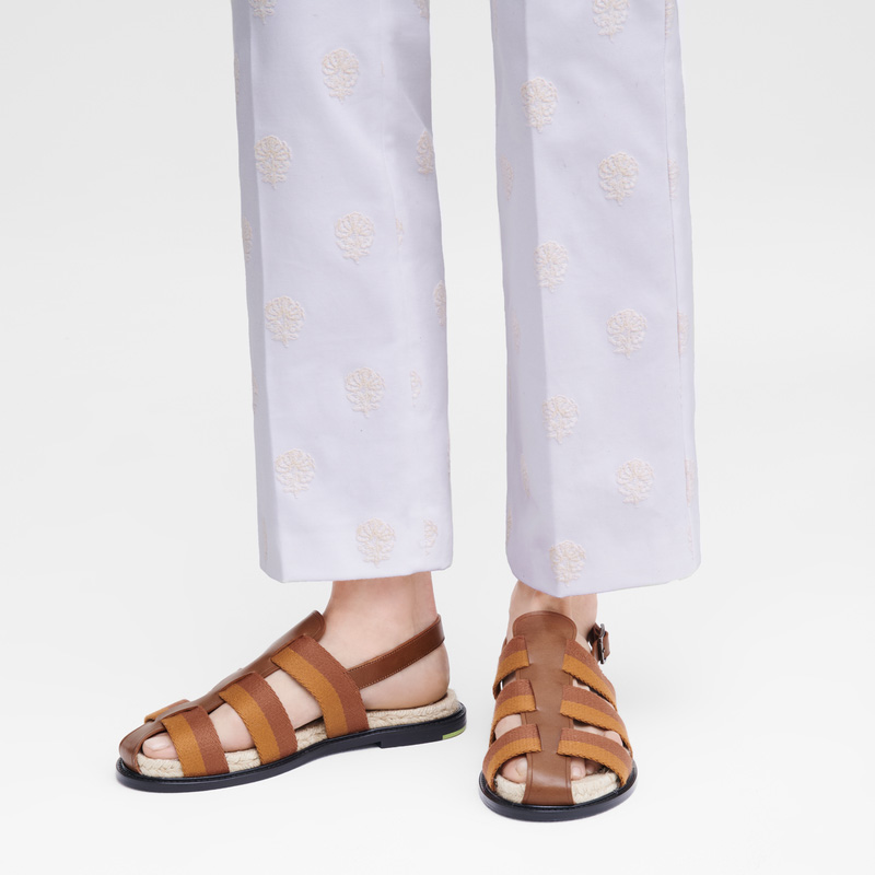 Sandalias Longchamp Shadow Sandals Mujer Cognac | LC-MDLY4798