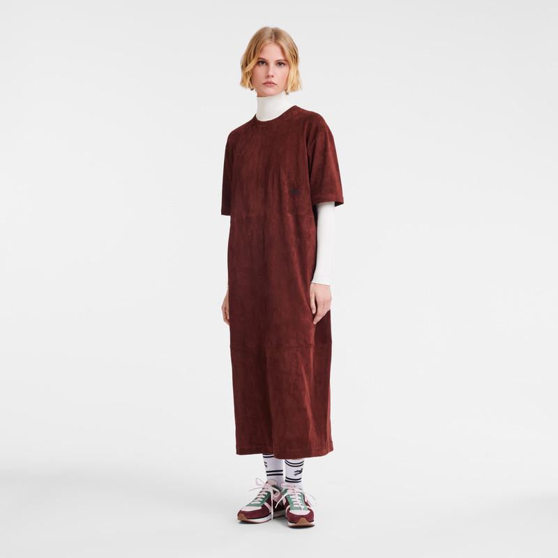 Vestido Longchamp Leather long dress Mujer Burdeos | LC-MMVI5627