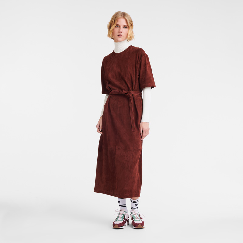 Vestido Longchamp Leather long dress Mujer Burdeos | LC-MMVI5627