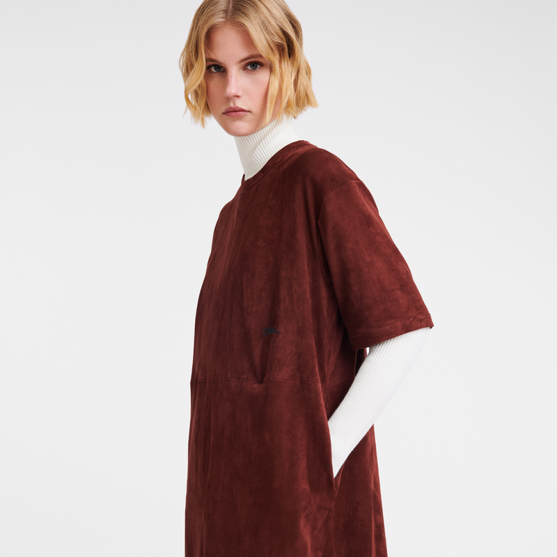 Vestido Longchamp Leather long dress Mujer Burdeos | LC-MMVI5627